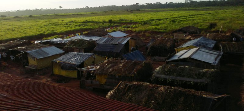 Camponeses retomaram a fazenda e ficaram neste acampamento improvisado antes de retornarem à suas terras