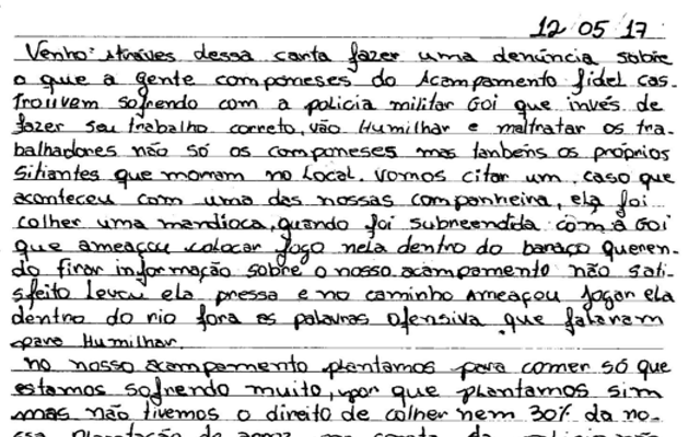 Clique aqui para ler carta de moradores da área Fidel Castro 2 denunciando a pm, dias antes do assassinato de Paulo